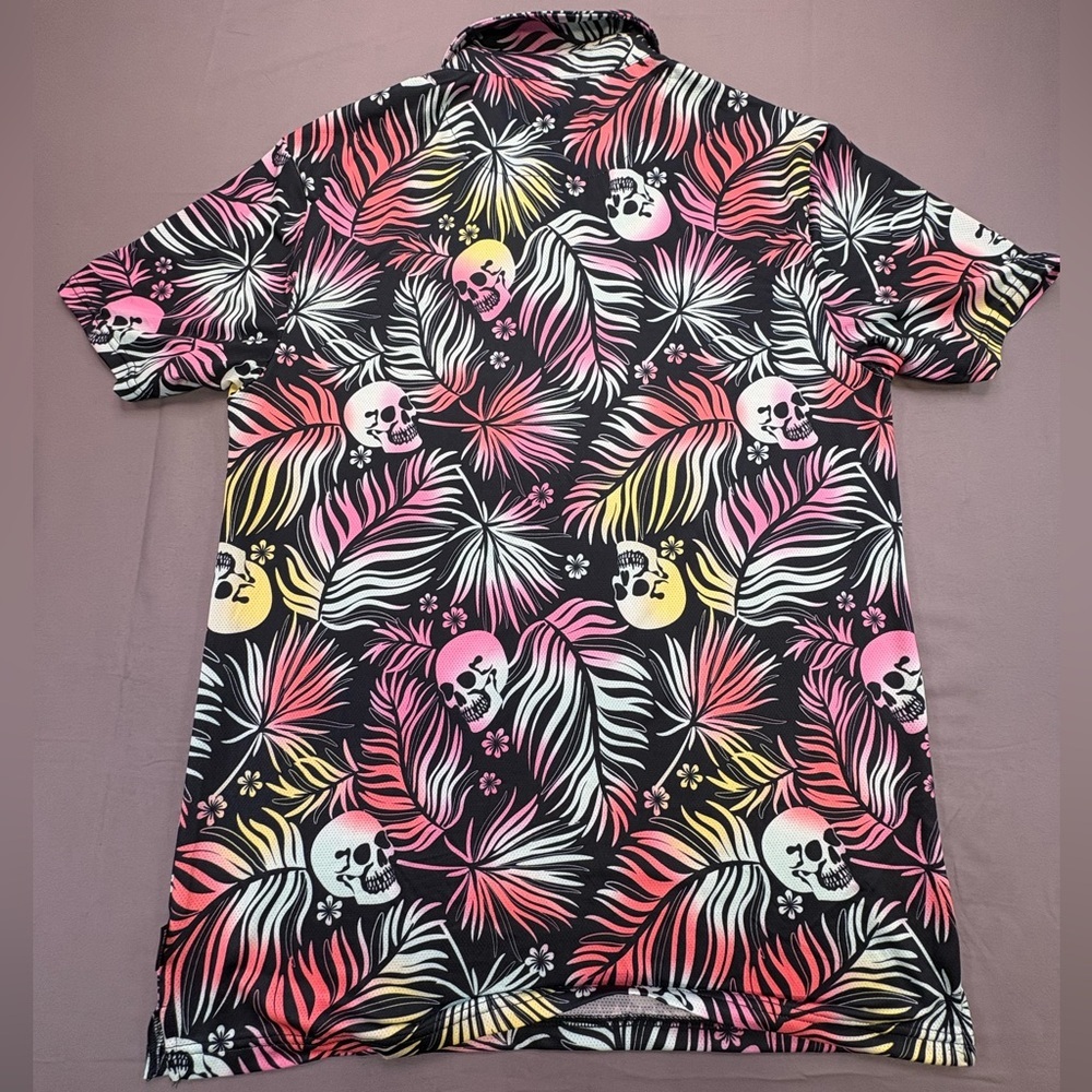 Buckle Brands Depart West Tropical Skull Performance Polo Men’s Size Large - Picture 2 of 6